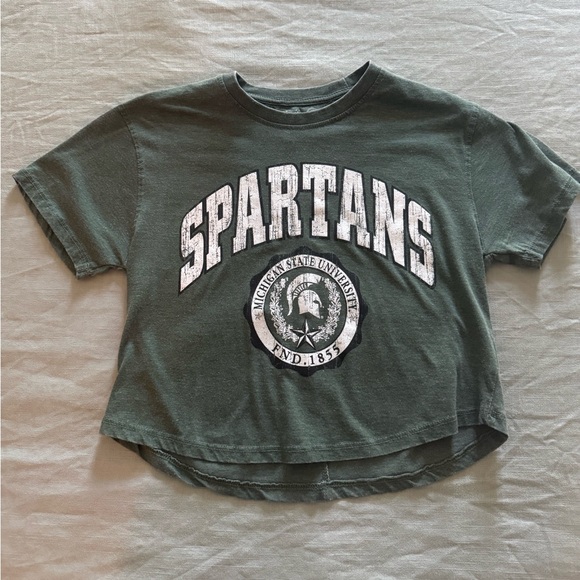 Michigan State Spartans Pressbox Women’s Edith Vintage Burnout Cropped T-Shirt - Picture 2 of 4